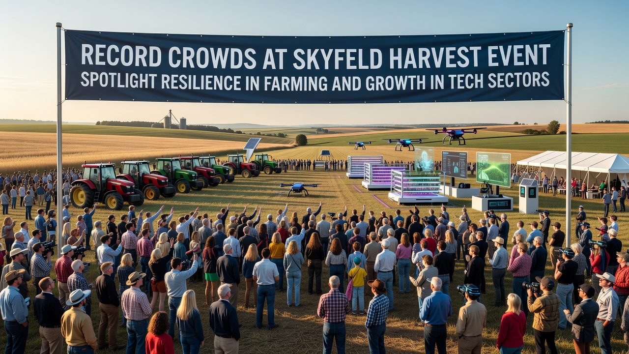 Technology demonstrations at the Skyfeld Harvest Event illustrating integration between farming equipment and digital monitoring systems